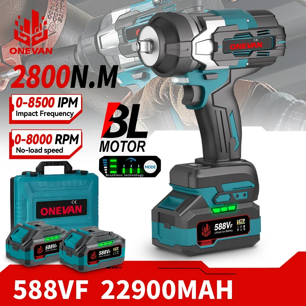 1/2 Torque Brushless Electric Wrench 3 Gears with LED Light Cordless Screwdriver Power Tools For Makita 18V Battery