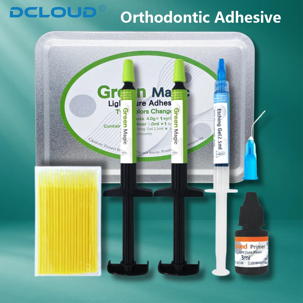 

1 комплект, стоматологический ортодонтический клей, легкий зеленый клей для безопасных кронштейнов, брекетов, щечная трубка, склеивание, стоматологические цементные материалы