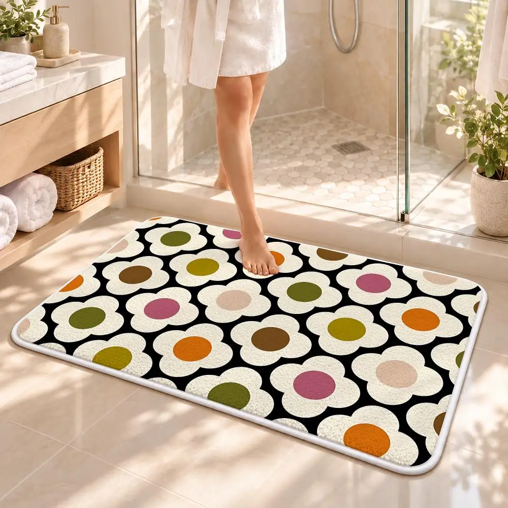 Flower O-Orla Kiely Floor Mat Flannel Rug Soft Non Slip Washable Door Mat for Bathroom Bedroom Kitchen Home Decor