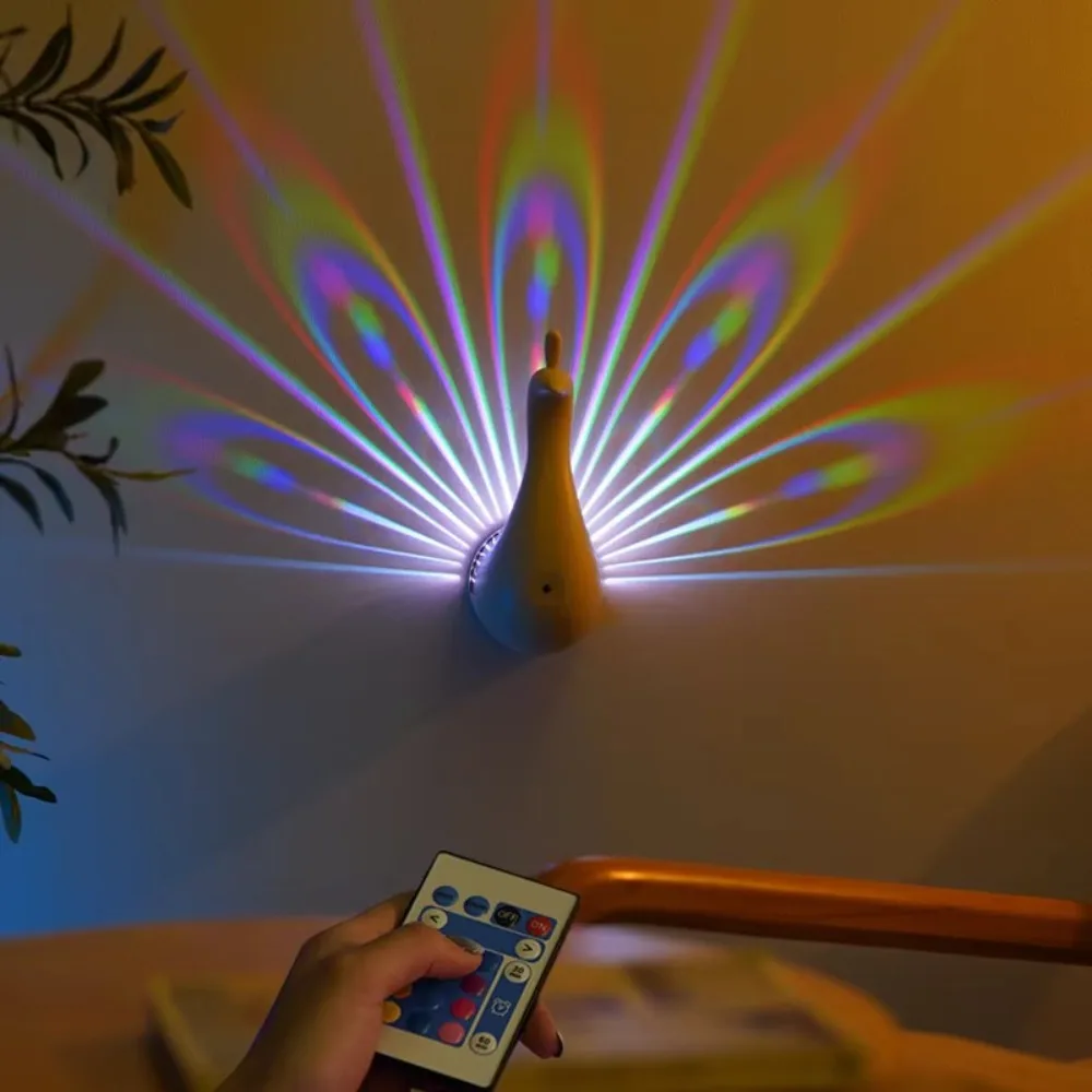 Peacock LED Projection Light Wall-Mounted ABS Night Lights Dimmable Remote Timer Sleeping Lamp