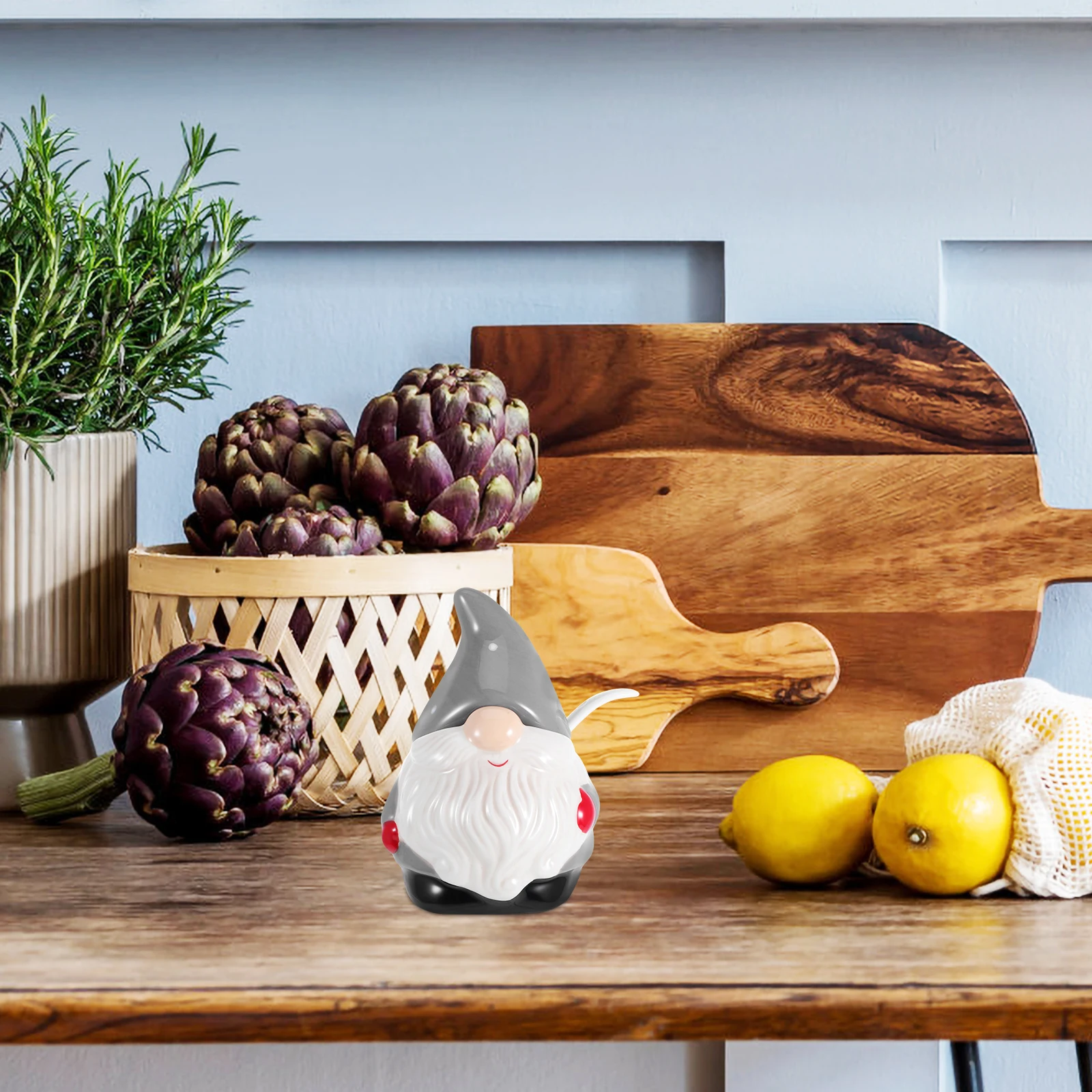 

Santa Shape Ceramic Seasoning Jar Christmas Kitchen Storage Container Anti-Skid Bottom Easy to Use with Spoon Placement Hole