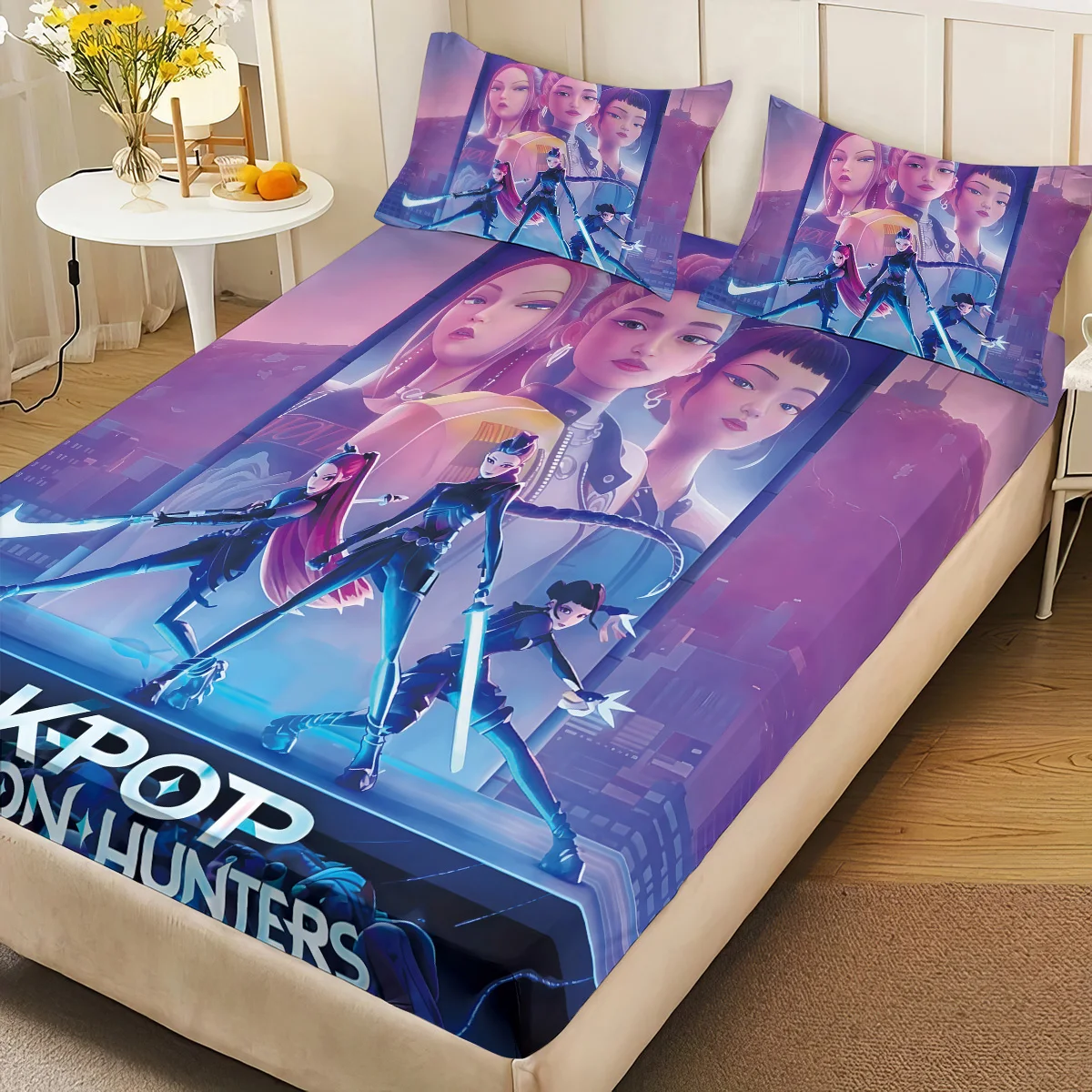 3pcsK-Pop شيطان الصيادين المطبوعة Chipless غطاء سرير مجموعة متعددة الحجم لينة غطاء السرير غرفة نوم الفراش آلة قابل للغسل