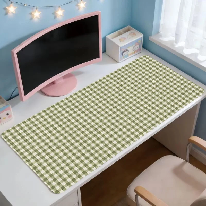 Ins Green Grid Pu Leather Mousepad Office Desk Mat Mouse Pad Computer Game Speed Type Mat Player Laptop Keyboard Cartoon Carpet
