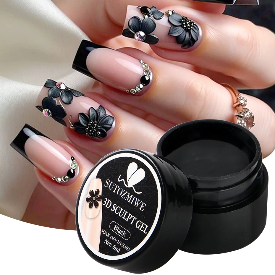 5ml Schwarzes 3D-Modelliergel für Schnelle Nagelverlängerung Elegantes Schnitz-Blumen-Nagelkunst-Formgel Nicht Klebend Handfreundliches Hartgel – Detail 2
