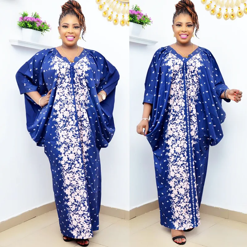 

2022 New Muslim Plus Size Women's Robe Popular Style Printed Bat Sleeve Dress Spring And Autumn