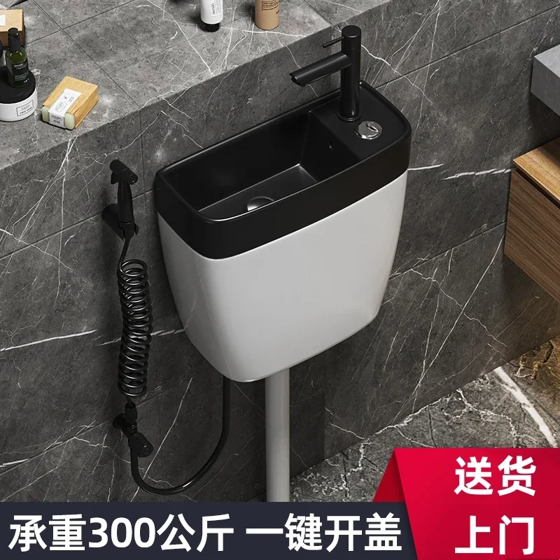 Household bathroom squatting toilet, all ceramic with wash basin, energy-saving flushing tank, squatting pit toilet