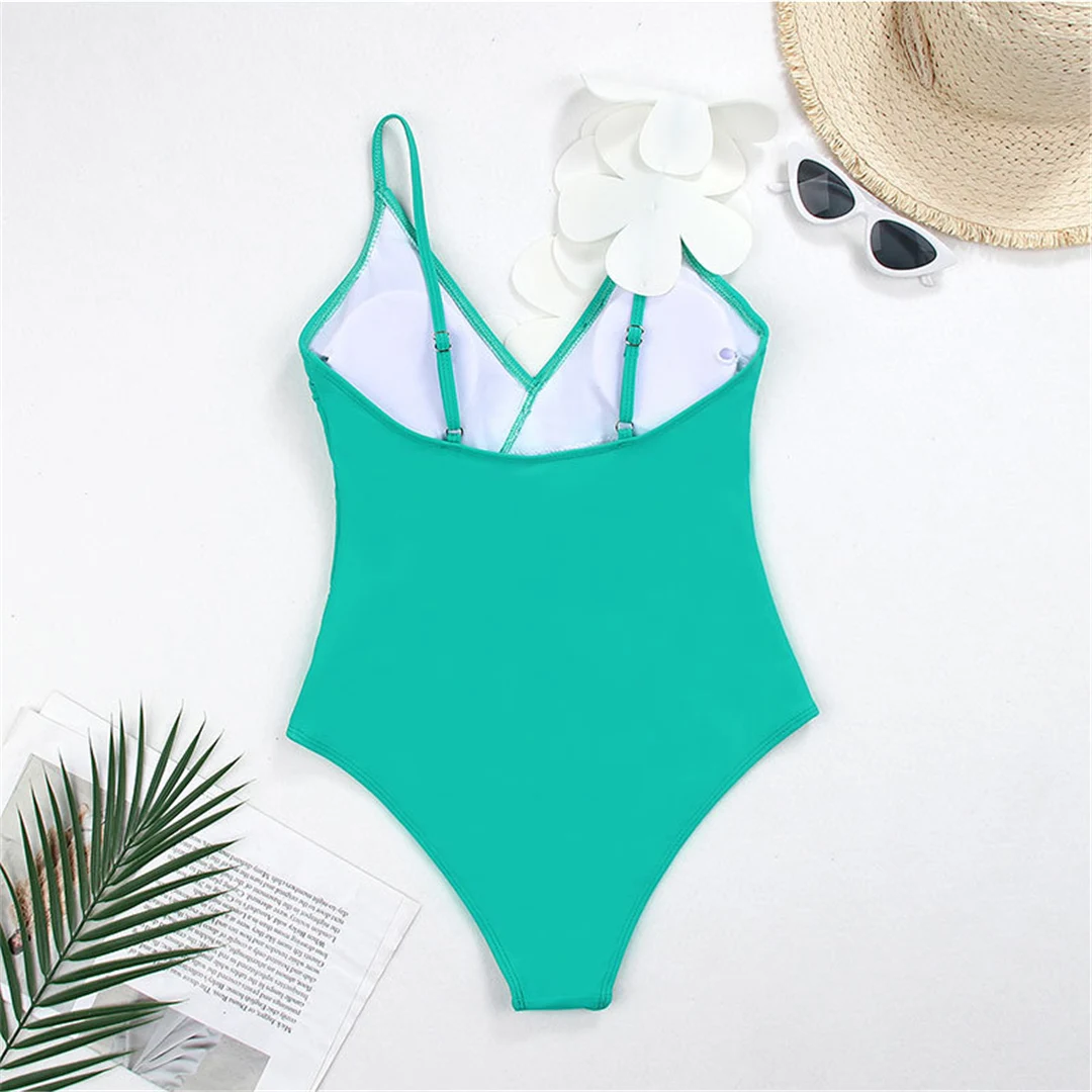 S - XL Sexy mit Sarong, 3D-Blumenmuster, tiefes V-Ausschnitt, hoch geschnitten, Damen-Badeanzug, einteiliger Badeanzug, Damen-Badebekleidung, Badeanzug, Modell V5035 – Detail 22