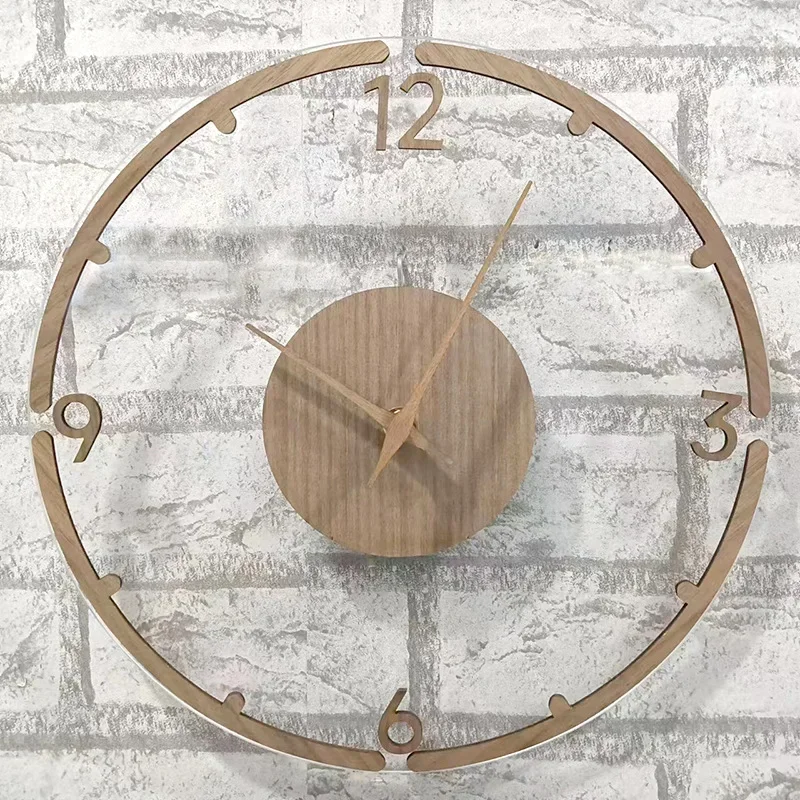 New Ins Style Walnut Wood Organic Glass Transparent Wall Clock Home Decoration Living Room Bedroom Simple Silent Wall Watch