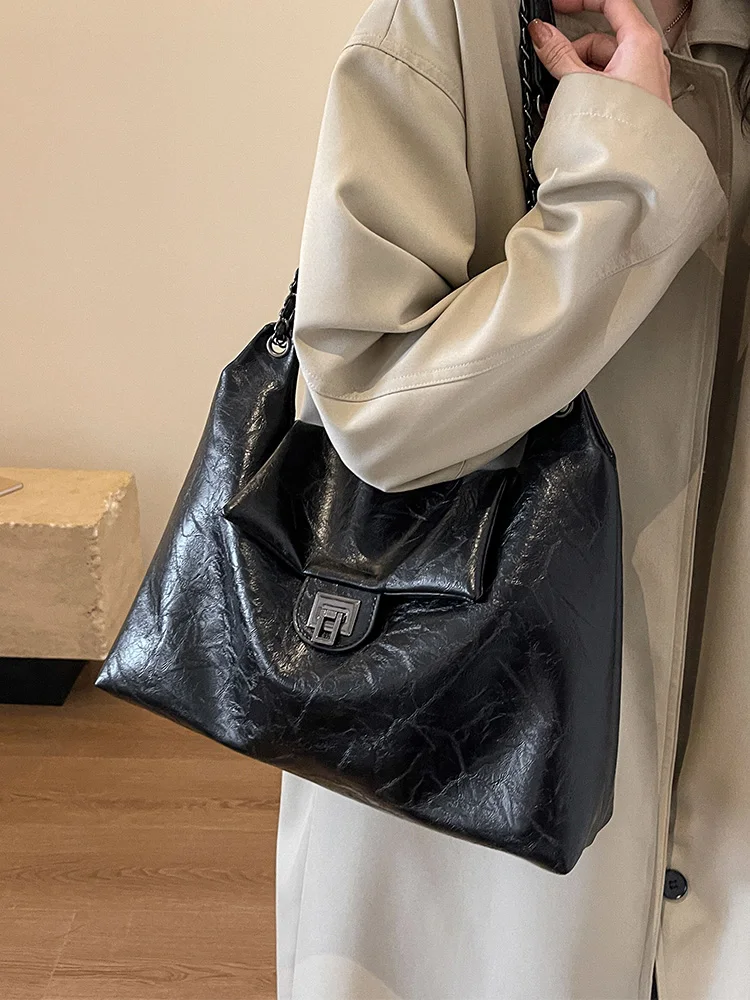 

Модная сумка-тоут в стиле ретро, женская большая сумка через плечо с цепочкой Capaci, повседневная простая сумка из мягкой ткани на молнии