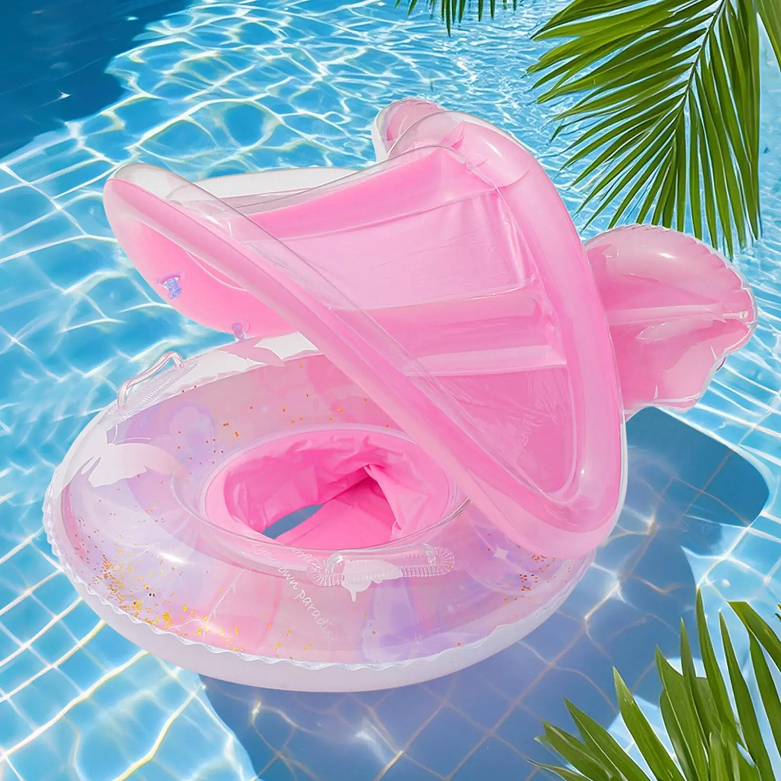 Baby Pool Float With Canopy Sun Protection Pool Baby Float Butterfly Shape Lounge Mat Boat Water Chair For Outdoor Play Swimming