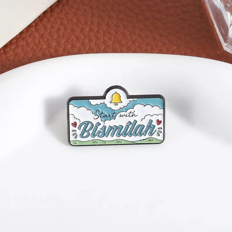 Start with Bismilah Brooch Enamel Pins Fashion Religious Belief Badge Brooches Bag Clothes Lapel Badge Jewelry Gifts for Friends