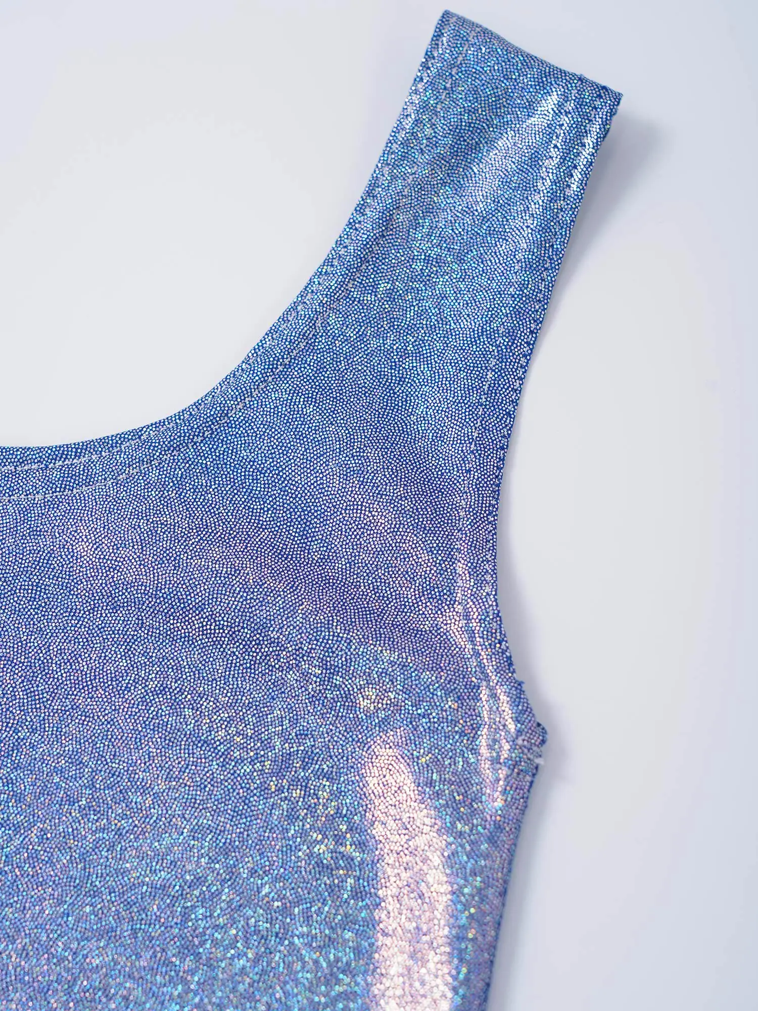 Kids Girls Gymnastics Leotard Metallic U Neck Sleeveless Unitard Stretchy Jumpsuit Jazz Dance Costume Performance Dancewear