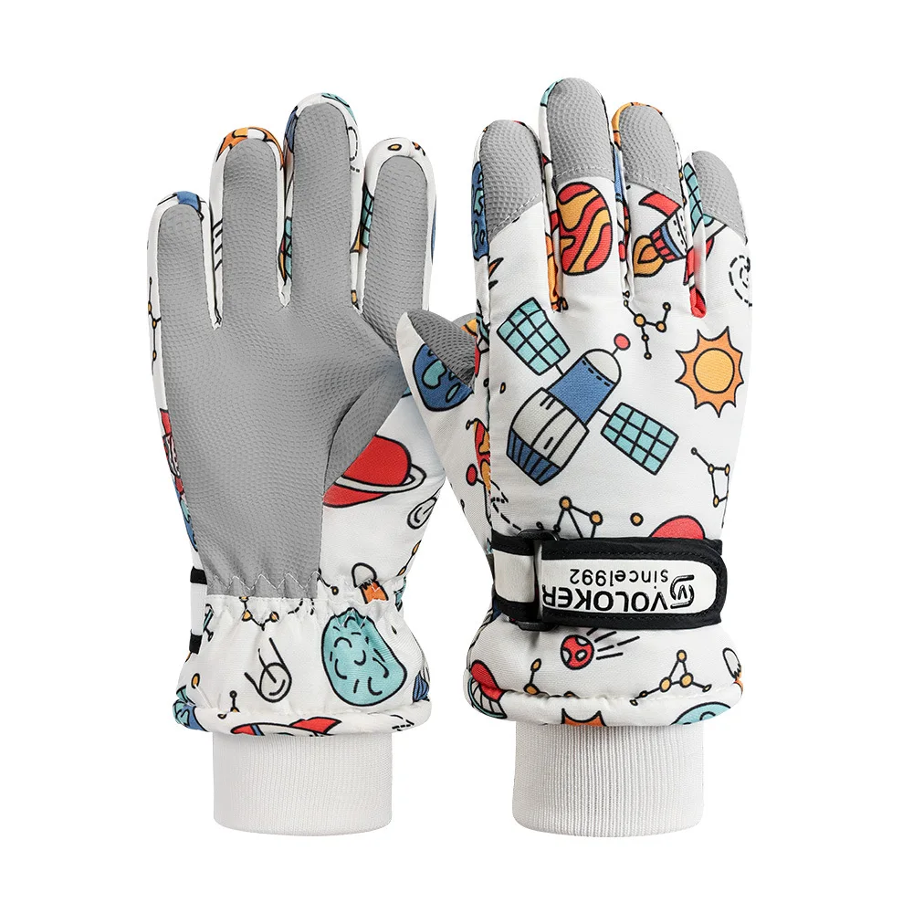 Guantes de esquí para niños, impermeables, con forro grueso, forro polar, cálidos, dedos completos, nieve, antideslizantes, deportivos, resistentes