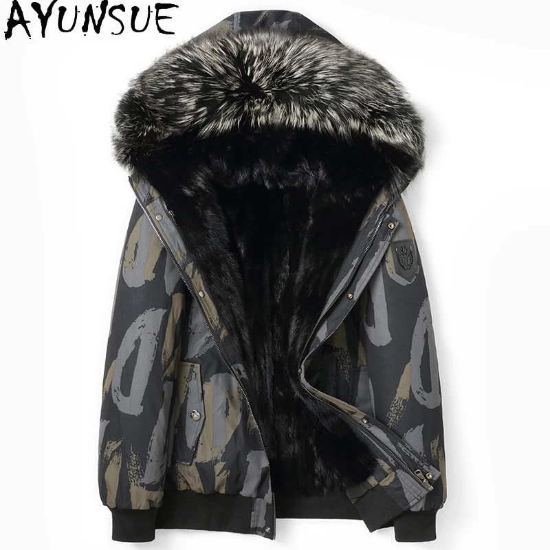 

AYUNSUE Natural Fur Coat Man Winter Detachable Mink Fur Liner Jacket for Men Short Korean Workwear Men's Fur Parkas Fox Collar