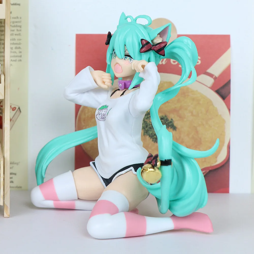 12CM New Anime Hatsune Miku Cat ears Sitting posture kawaii Action Figure PVC Model Toys doll Decor Collect Gifts