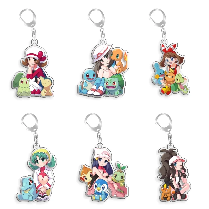 For Pokemon Elf Qikchu Lyra Chikorita Psyduck Leaf original Acrylic selfmade cute Cartoon Anime Keychain Pendant Toy gift 5cm