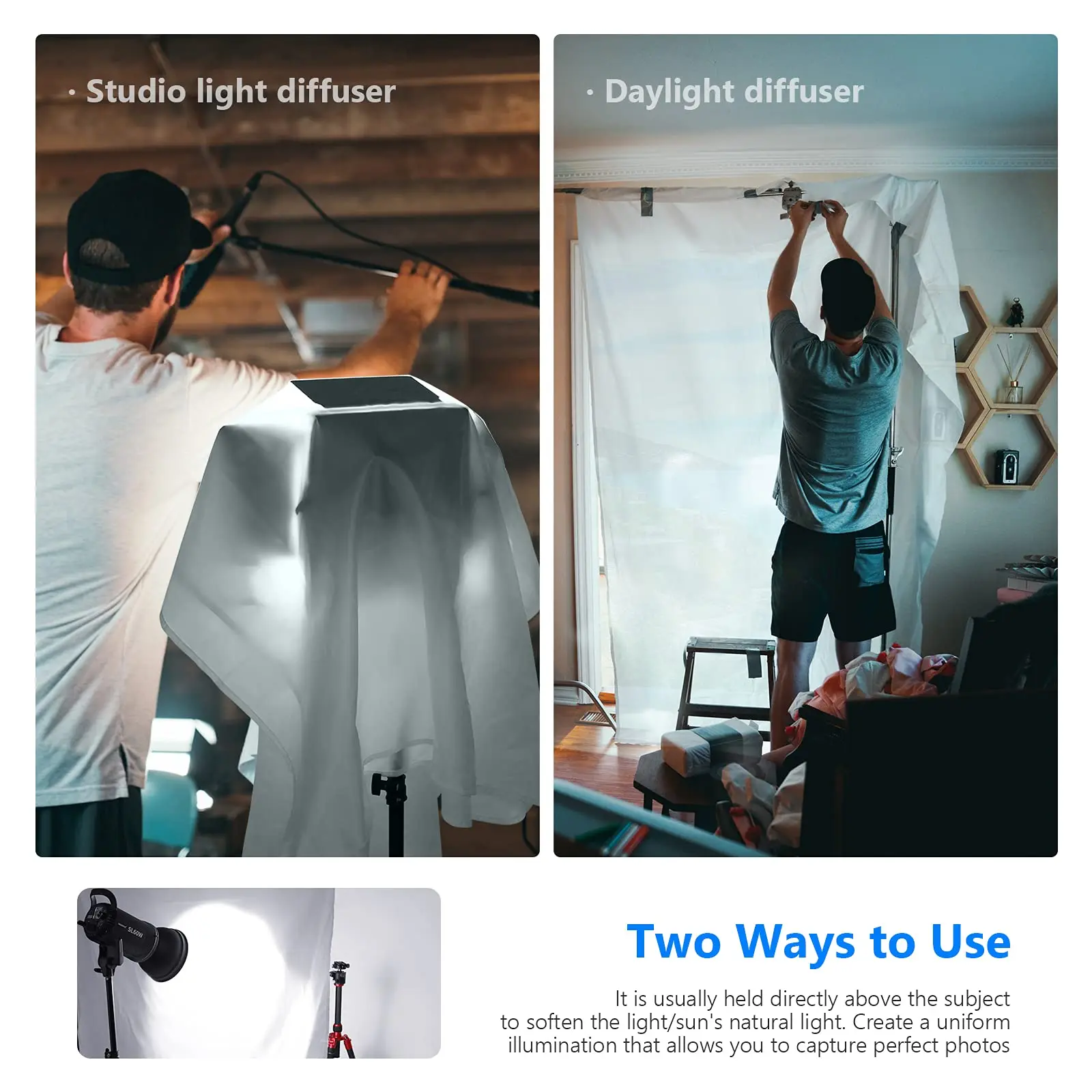 Neewer 1 jard poliestrowej białej bezszwowej tkaniny dyfuzyjnej do fotografii Softbox Light Tent i modfikatora światła oświetleniowego — zdjęcie produktu 4