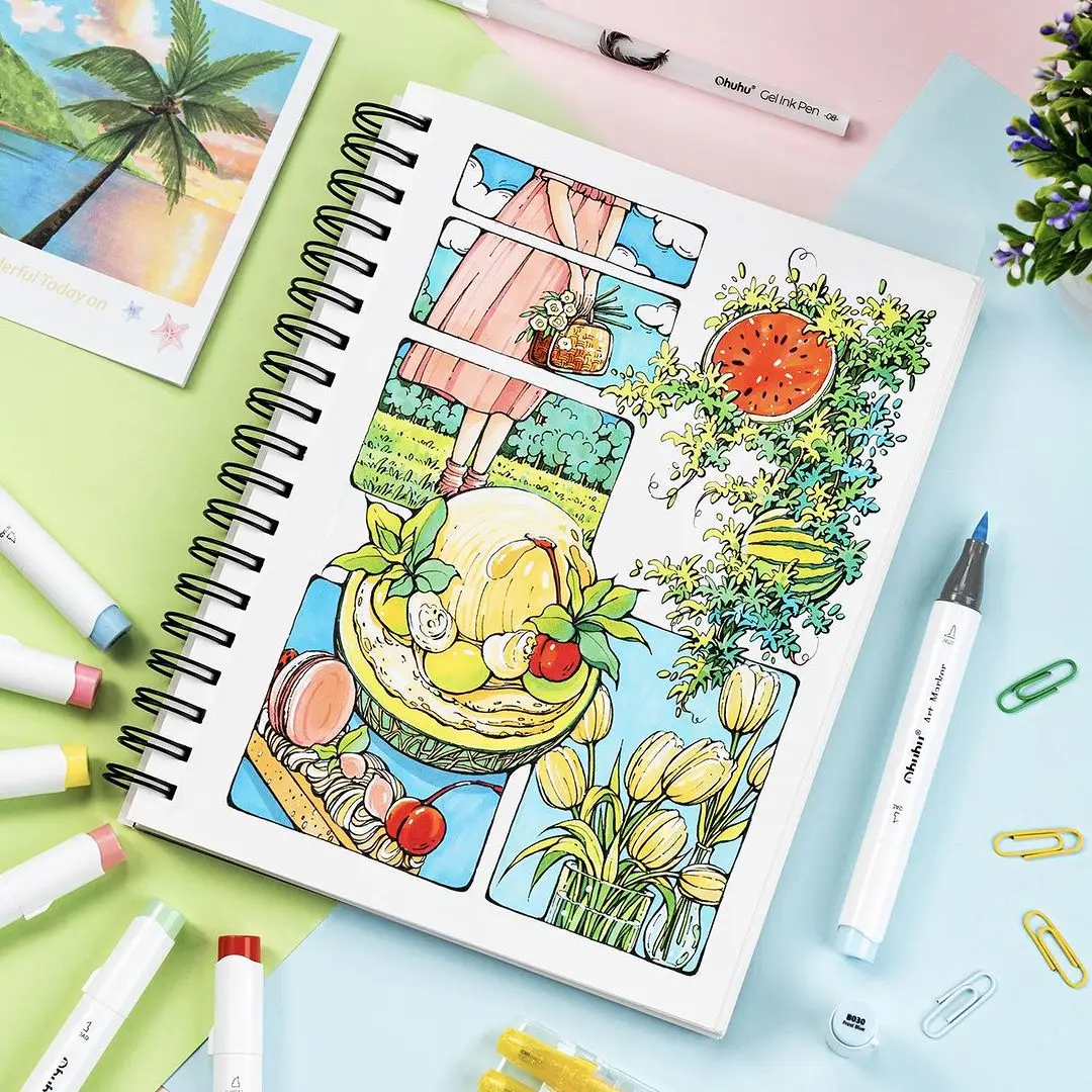 Ohuhu Honolulu Marker Pen Set Color Markers Alcohol Art Markers Refillable Dual Tips Sketching Drawing Manga School Art Supplies