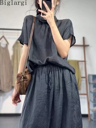 Oversized Korea 2 Two Piece Set Summer Women Cotton Linen Print Blouse And New Ladies Womens Big Size Casual Loose Skirt Sets