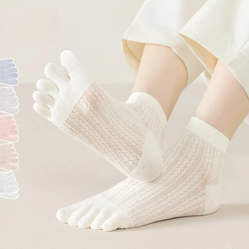 2 Pairs New Cotton Mesh Toe Socks Separate Fingers Breathable Five Finger Socks Anti-slip Athletic Socks for Women Girls