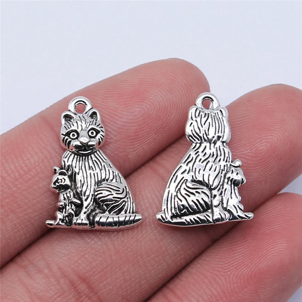 10pcs/lot 21x15mm Cat Charms For Jewelry Making Antique Silver Color 0.83x0.59inch