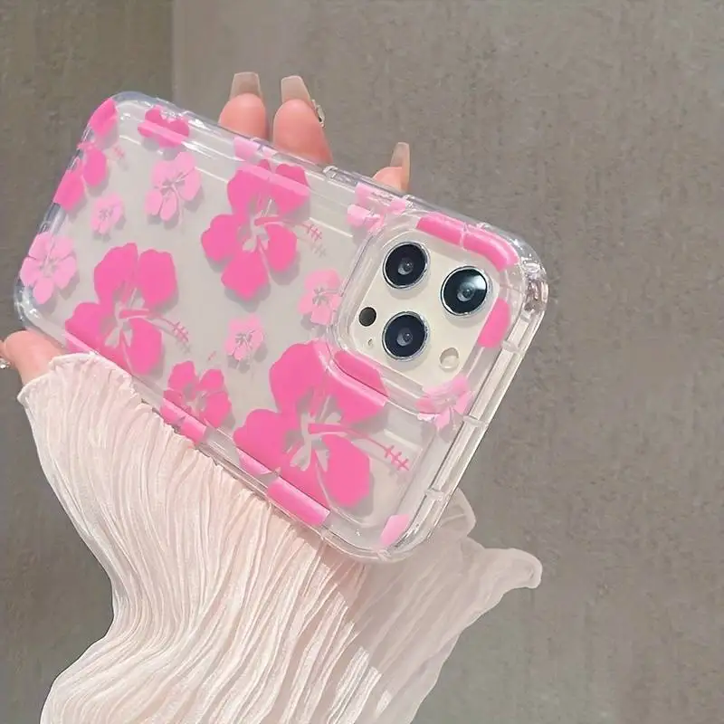 Pink Flower Phone Case for IPhone 14 Pro Case for IPhone 11 13 12 15 Pro Max XR XS X 7 8 Plus SE SE3 Soft Shockproof Clear Cover image 5