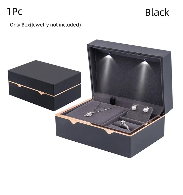 2024 Jewelry Gift Box Wedding Ring Box With Led Light Bracelet Ring Necklace Jewelry Box Set Wedding Display Holder