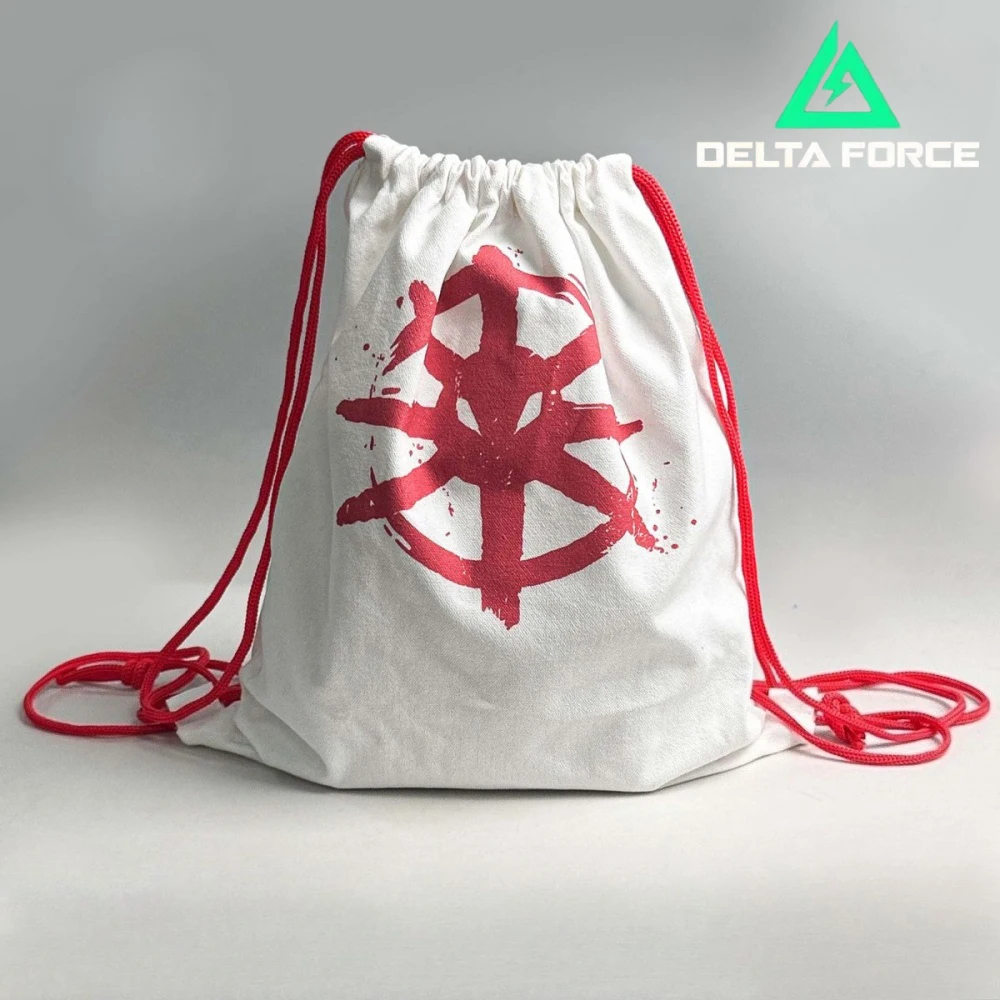 

Game Delta Force Backpack Cosplay White Red Drawstring Canvas Bag Unisex Shoulder Bags Adjustable Handbag Party Props