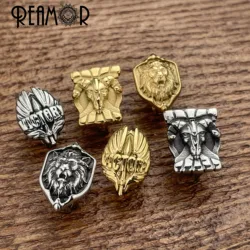 REAMOR 3pcs Stainless Steel Badge Shield Slider Beads Charms For 12*6mm Flat Leather Bracelet DIY Men Punk Jewelry Accessories