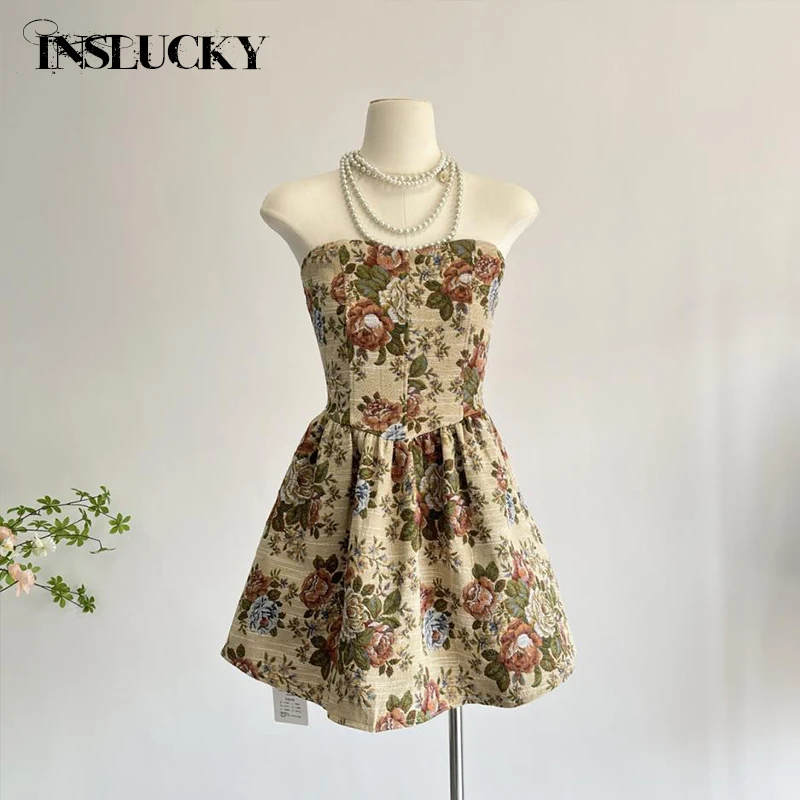 

InsLucky Vintage Luxury Elegant Palace Mini Dress Women's Lantern Sleeve Corset Ball Gown Dresses Patchwork Club Partywear 2024