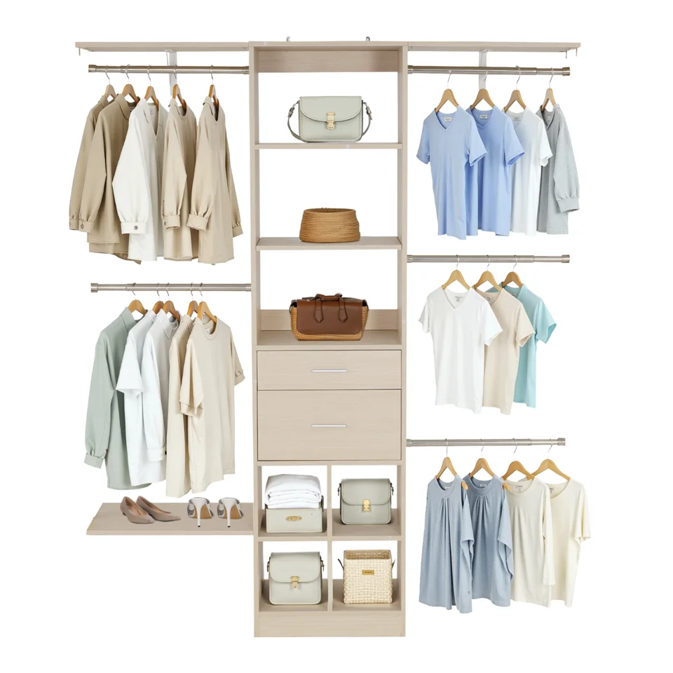 Adjustable Wooden Closet Organizer with Drawers