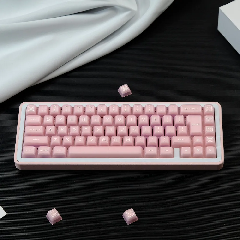 Peach blossom jade, semi-transparent keycap 140 keys QXA PBT suitable for 61/64/87/104/108 GMK67 game mechanical keyboard