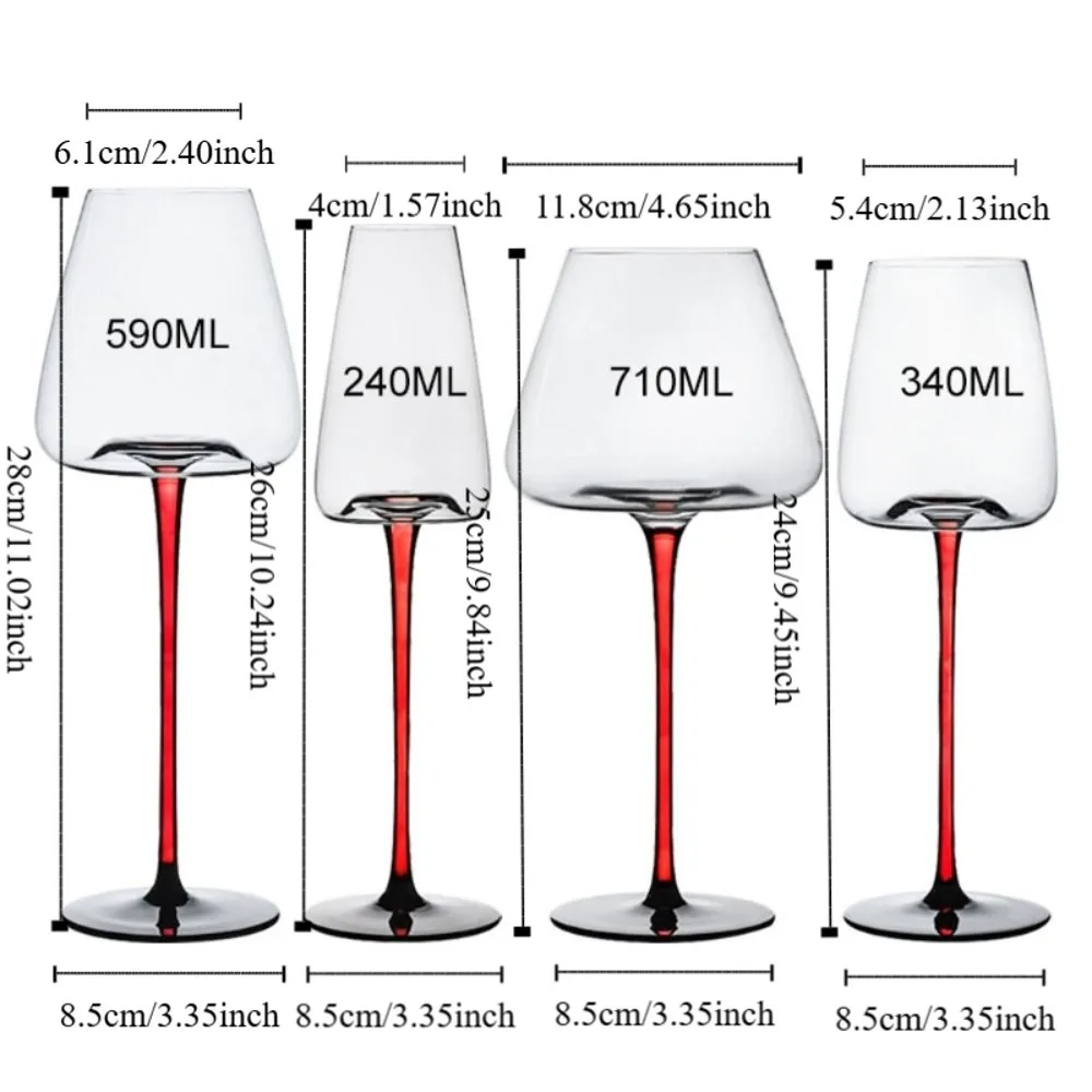 Cristalería de cristal soplado a mano, copas de vino tinto, soporte rojo, copa de champán de estilo europeo, fondo cóncavo, copa de vino tinto para evento, 2 uds.