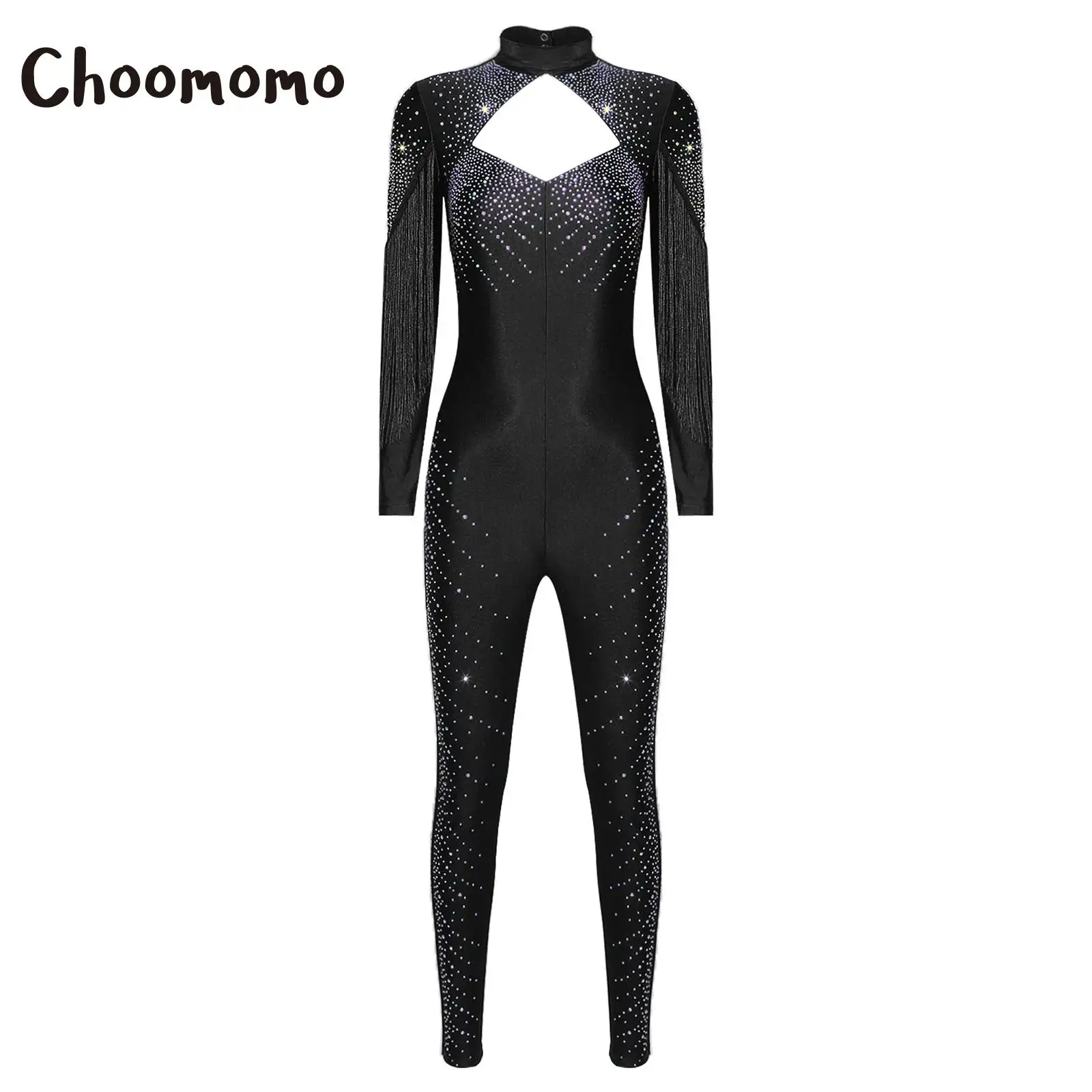 

Womens Rhinestones Gymnastics Workout Jumpsuit Ballet Dance Romper Stylish Hollow Out Back for Lyrical Dance and Gymnastics Wear