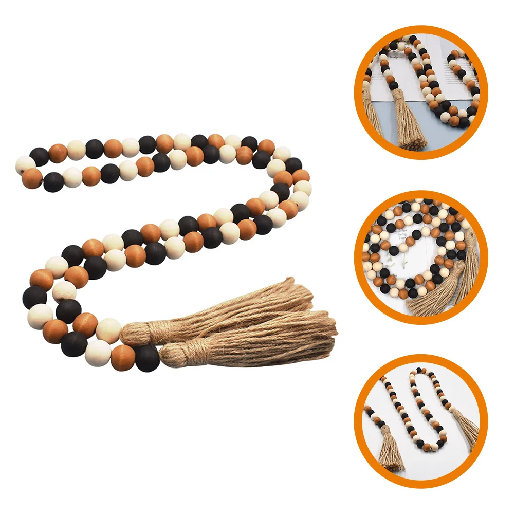 

Rustic Wooden Beads Garland Wood Bead String Tassel Wall Hanging Decor Festival Home Adornment Party Supplies