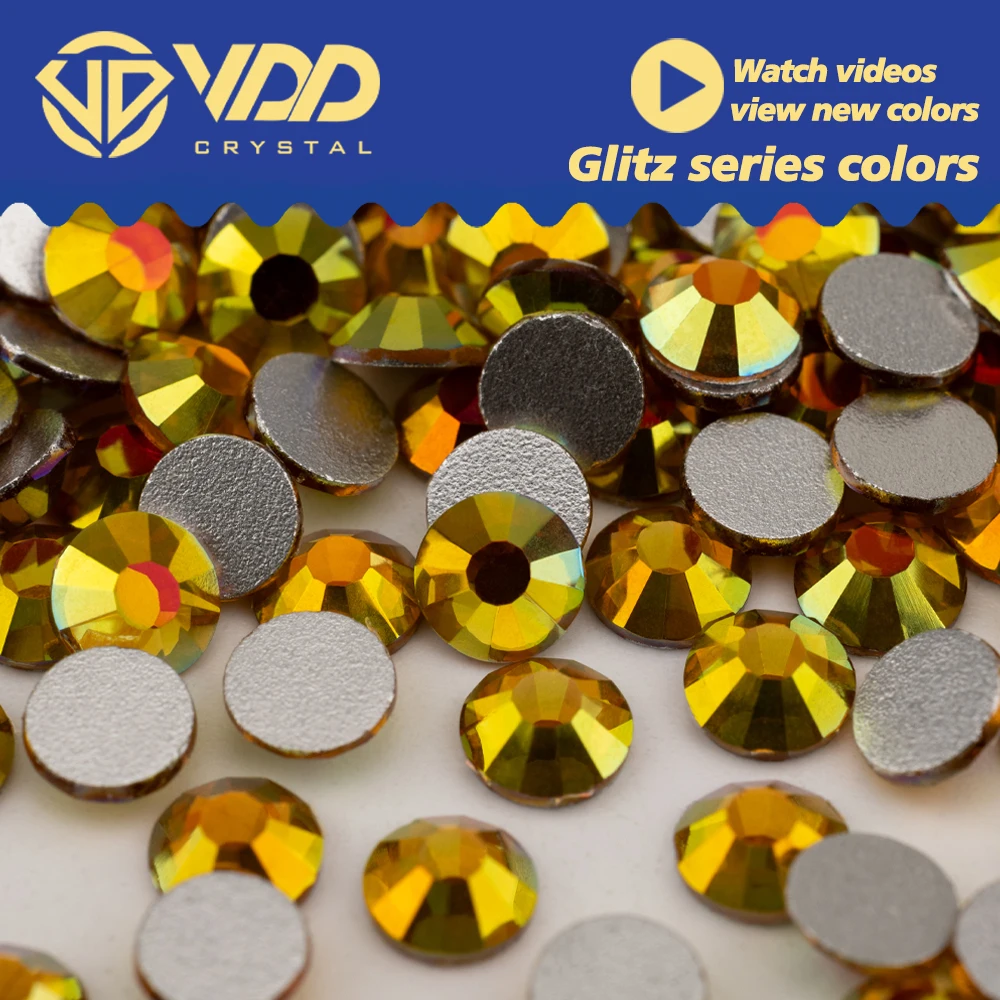 VDD 431 Glitz-Gold SS4-SS30 High Quality Glass Rhinestones Crystal Flatback Strass Diamond Stones For DIY Nail Art Accessories