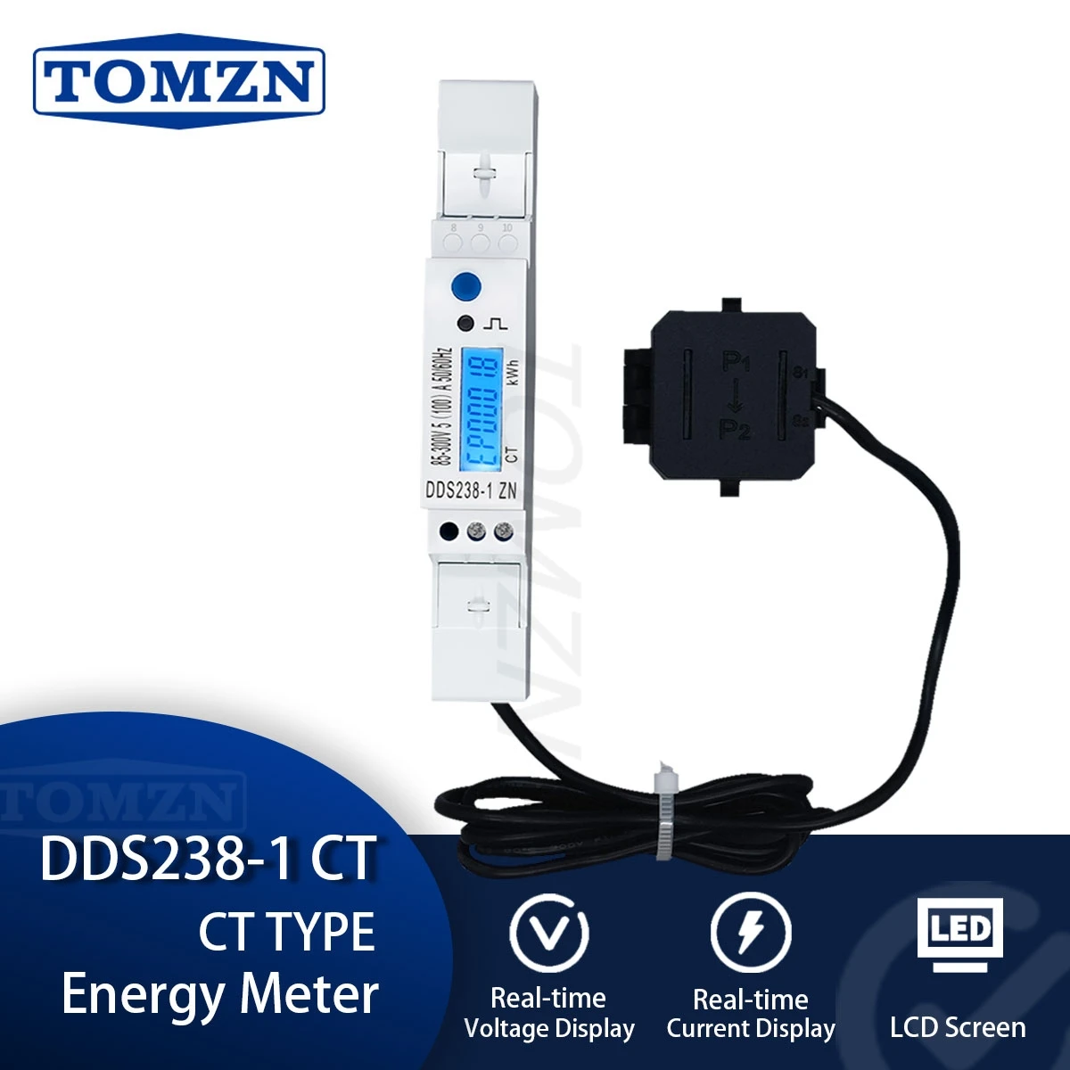 DDS238-1 ZN V-I-Hz-P Energy Meter Import/Export Active/Reactive 8-300V 20mA-100A CT 50/60Hz RS485 Bi-directional LCD Backlight