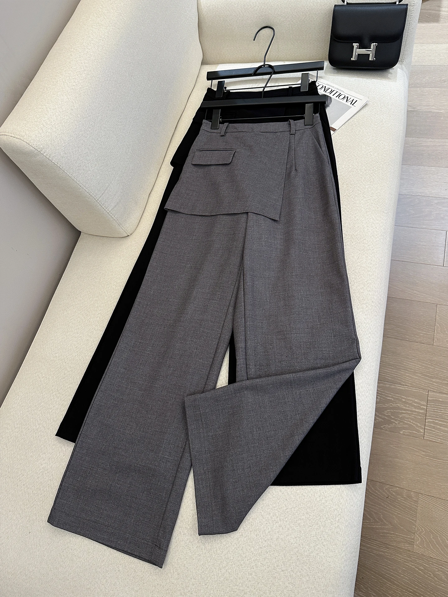 

Slim Straight Leg Wide Leg Pants Women's Autumn Commute High Waist Long Trousers Faionable Conceal Flattering Leg Lengthening