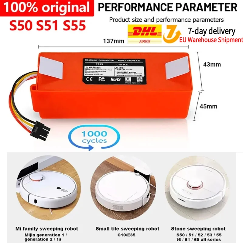 

Genuine 14.8V 12800mAh Robotic Vacuum Cleaner Replacement Battery For Xiaomi 1S 2S Roborock S55 S60 S65 S50 S5 MAX S6 Parts