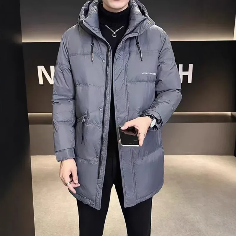 Luxury Winter Down Jackets Men Warm Thick Long Sleeve White Duck Down Coat Pocket Business Casual Windproof Outerwear Black Gray