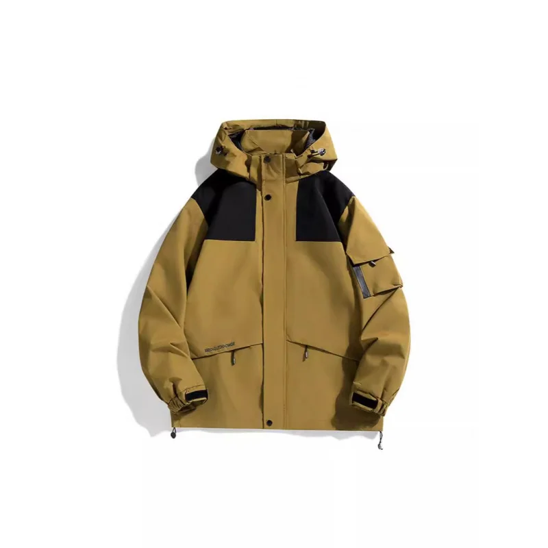 

GIOIOMen's Jacket，Spring and Autumn Color-Block Detachable Hood Loose Casual Hiking Jacket，Fashionable Versatile Jacket