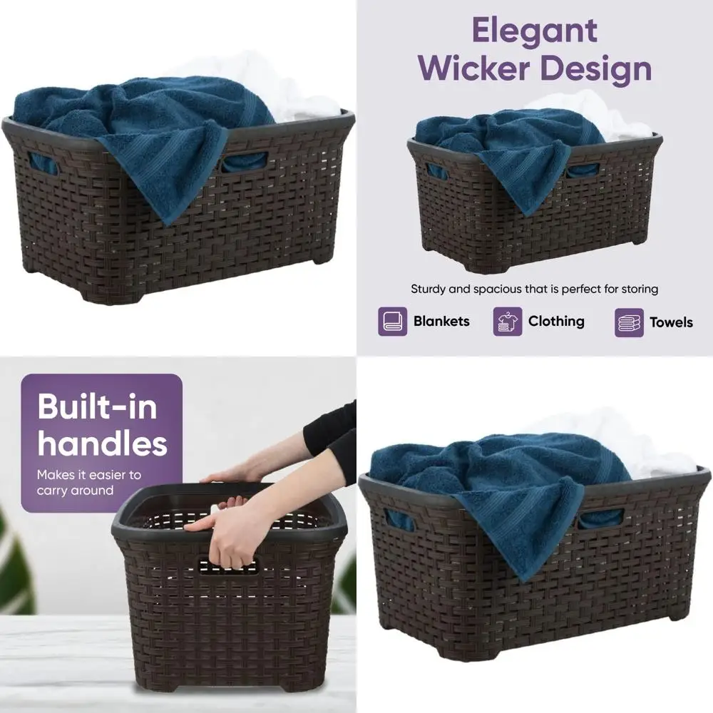 

Корзина для белья из коричневой ткани с вырезанными ручками для компактного хранения