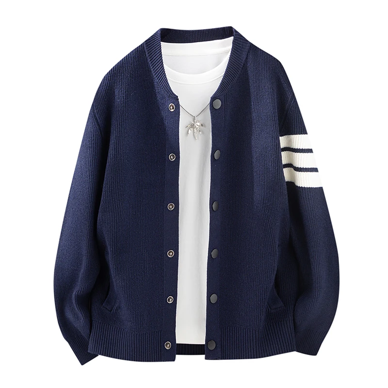 

Men's Autumn Winter Long Sleeves Cardigan Coat High Quality Keep Warm Stripe Knitwear Pullover Leisure Trend Fashion Man Clothes