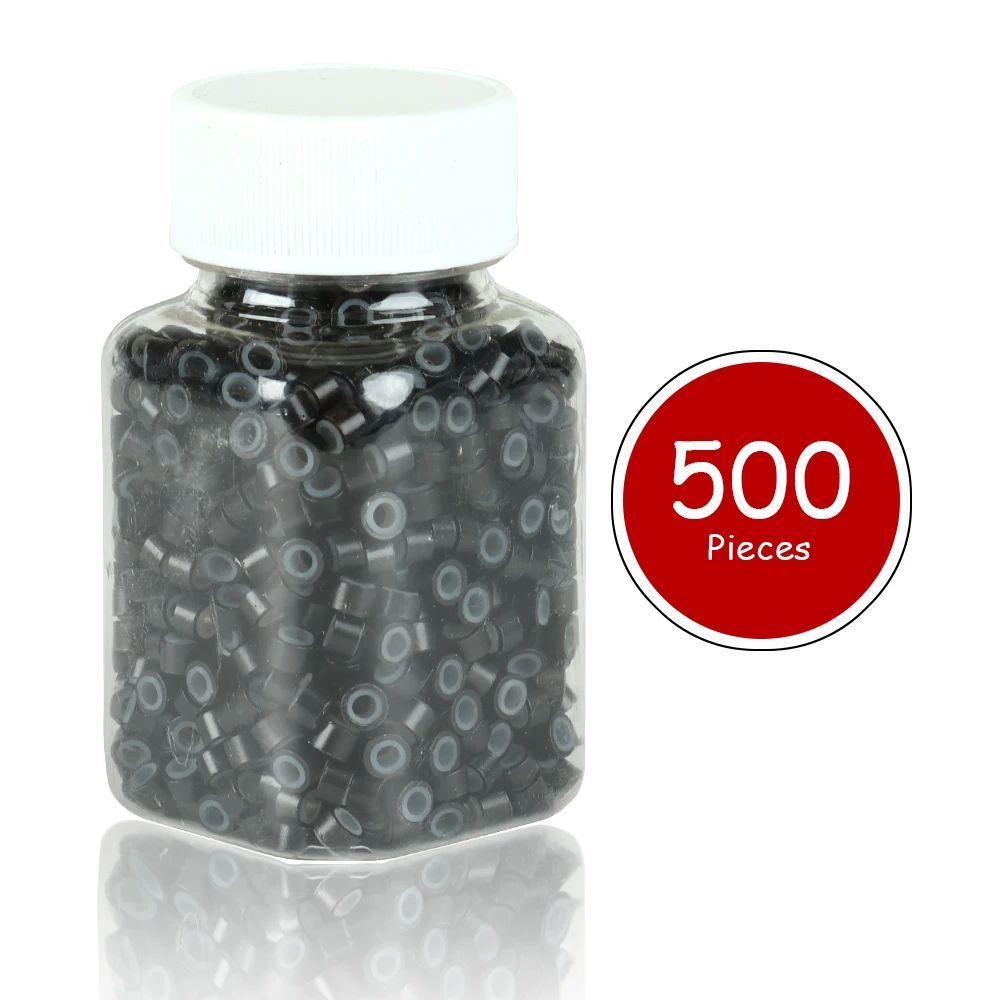 ลูกปัดแหวนไมโครลิงค์ซิลิโคนพรีเมี่ยมสำหรับที่ยืดผม500ชิ้นสีดำ/ สีน้ำตาล/สีน้ำตาลเข้ม)