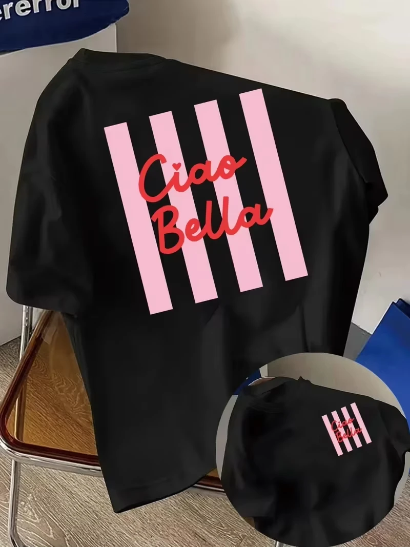 Ciao Bella Graphics Short-Sleeved T-Shirt with Front And Back Prints Women's Clothing Durable Oversize Casual T-shirt