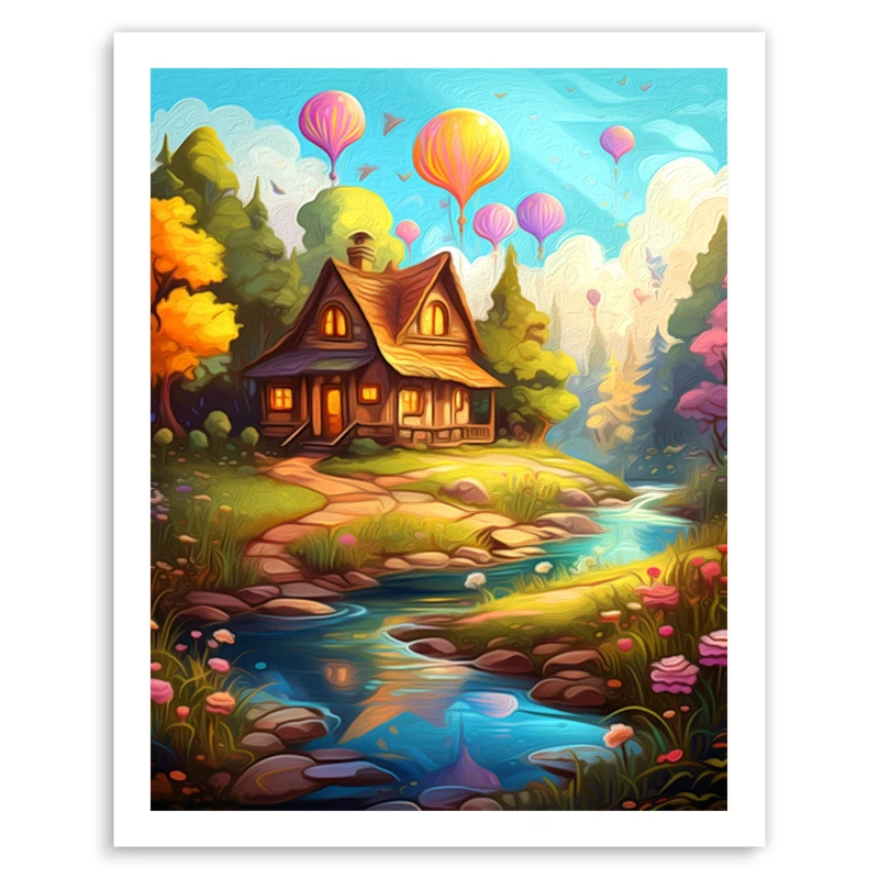 

RUOPOTY Paintings For Painting By Numbers Forest House Landscape Handpainted Oil Painting On Canvas Picture Drawing Wall Decor