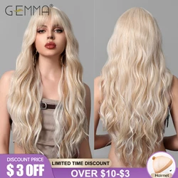 Peluca ondulada larga rubia arenosa sintética con flequillo esponjoso para mujer, cabello de onda Natural para fiesta de Cosplay, peluca diaria, fibra resistente al calor