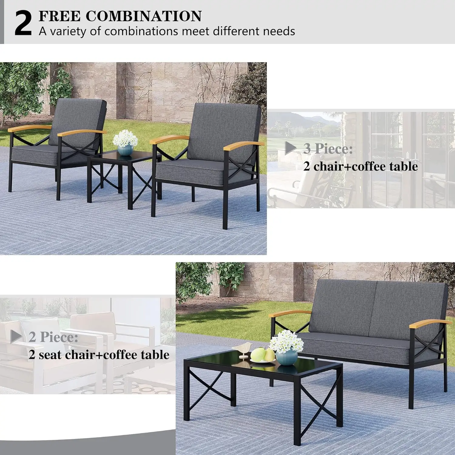 Buiten Metalen Terrasmeubels Sectionele Set, Outdoor Metalen Meubels Patio Conversatiesets Met Salontafel