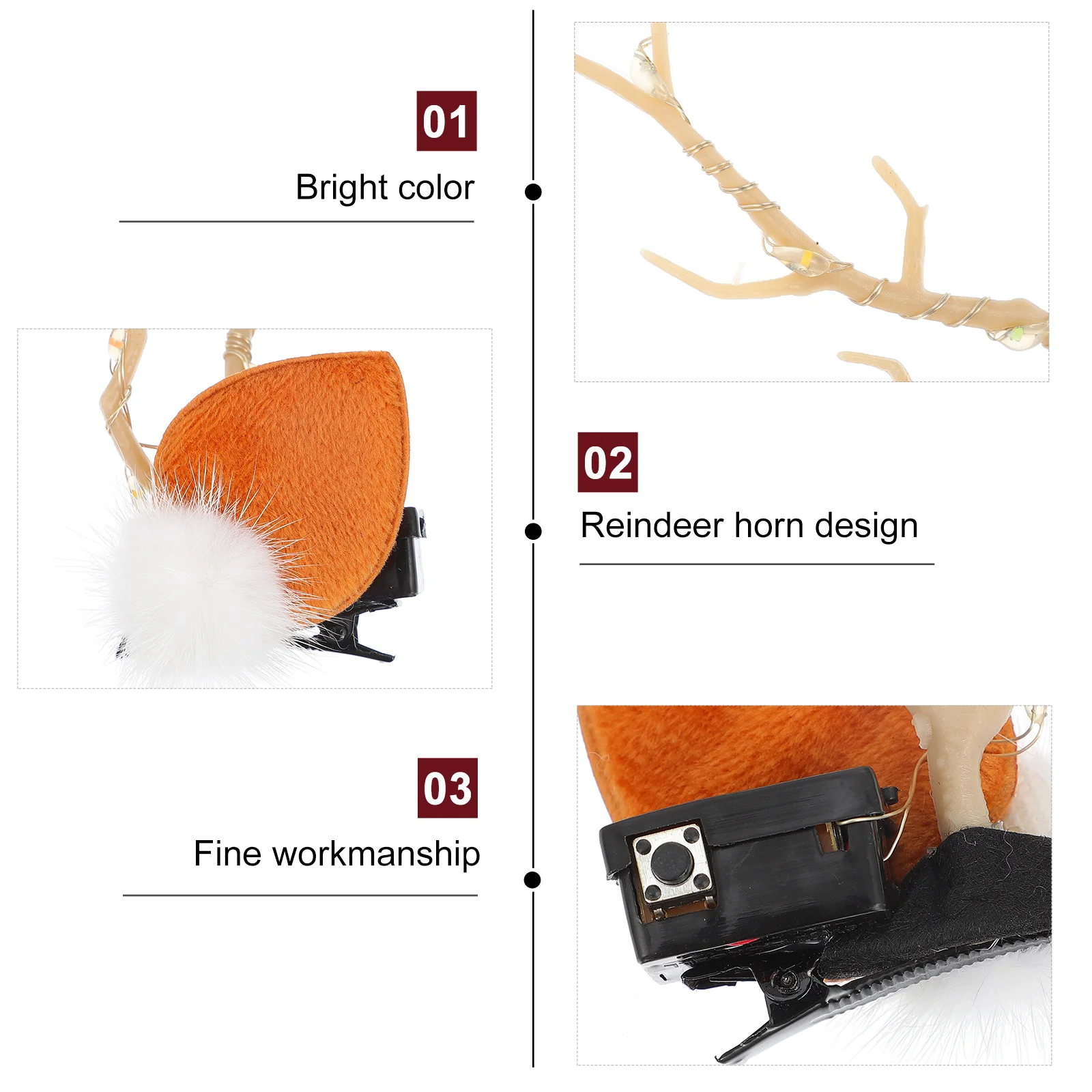 

1Pair Christmas Glowing Elk Antlers Hair Clip Deer Horns Barrette Party Xmas Hairpin Costume Accessory Christmas Hair Clip