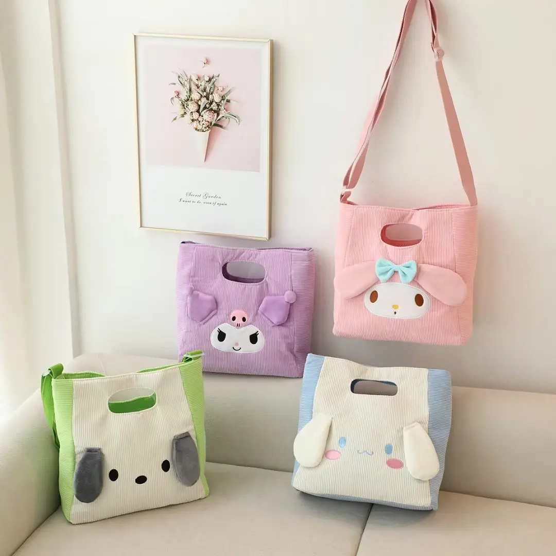 Kawaii Plush Bag Kuromi My Melody Cinnamoroll Pochacco Shoulder Crossbody Bag Japanese Style Anime Corduroy Handbag Xmas Gifts